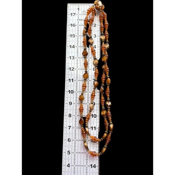 Vintage Amber Color Beaded Necklace and Clip On Earrings Set Unsigned Costume Je - Picture 5 of 10